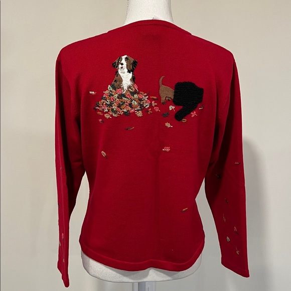 Talbots Vintage Red Cardigan with Dog Embroidery Size SP - Picture 5 of 10
